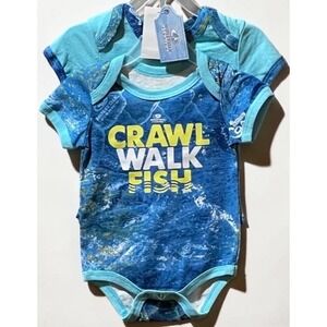 Mossy Oak Fishing 2 Pack Infant Bodysuits Blue Crawl Walk Fish 3-6 Months NEW